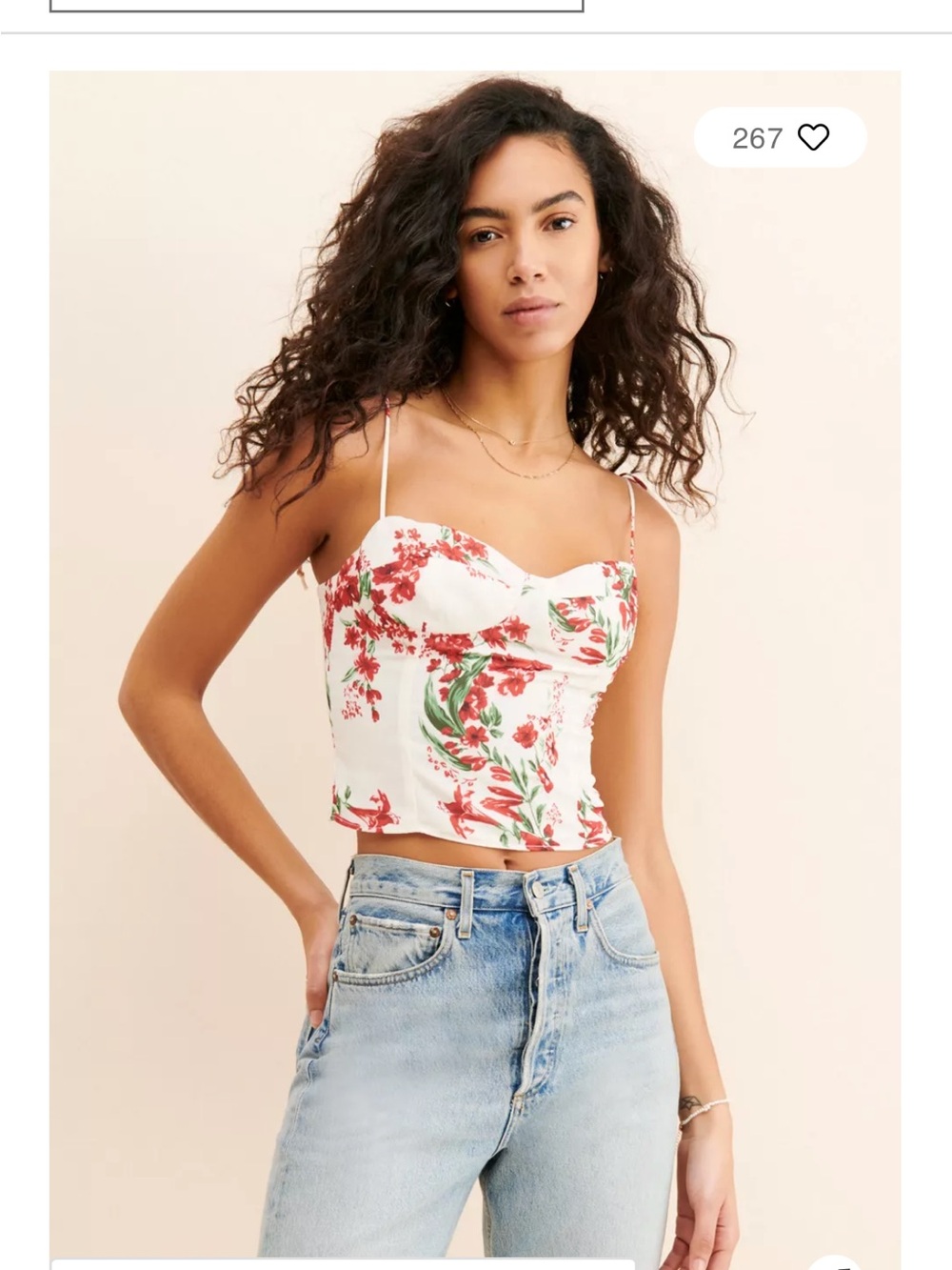 Urban Outfitters White Floral Sweetheart Cami with Red & Green Print